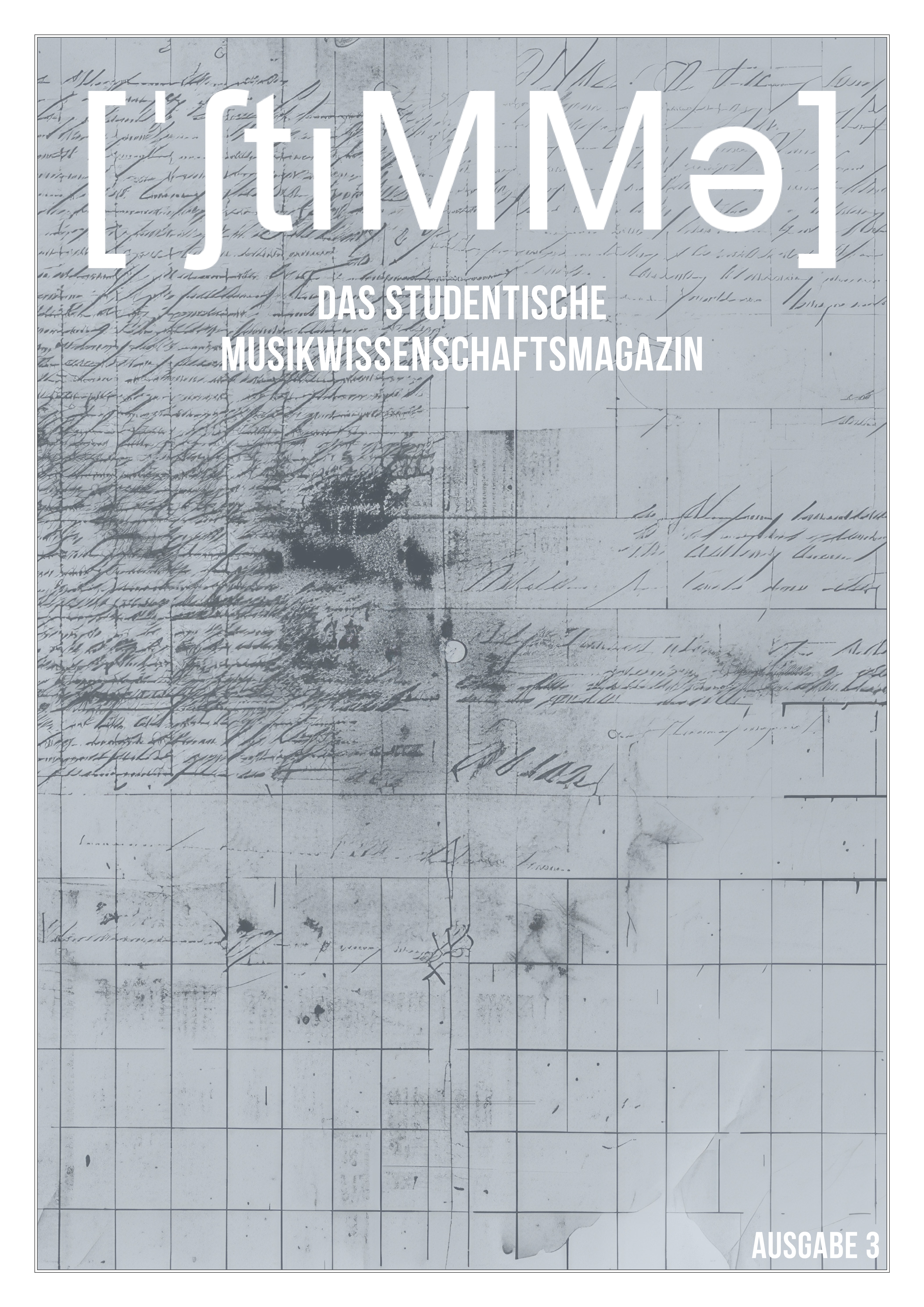Cover der dritten Ausgabe von StiMMe. Stilisierte Darstellung einer handschriftlichen Archivalie.